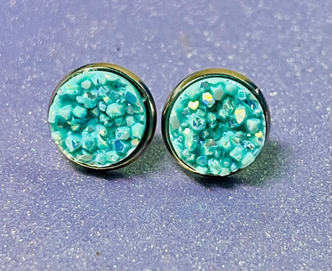 Teal druzy studs