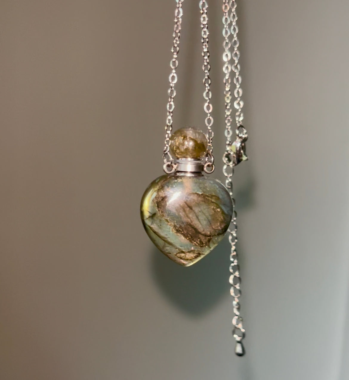 Labradorite essential oil bottle pendant necklace