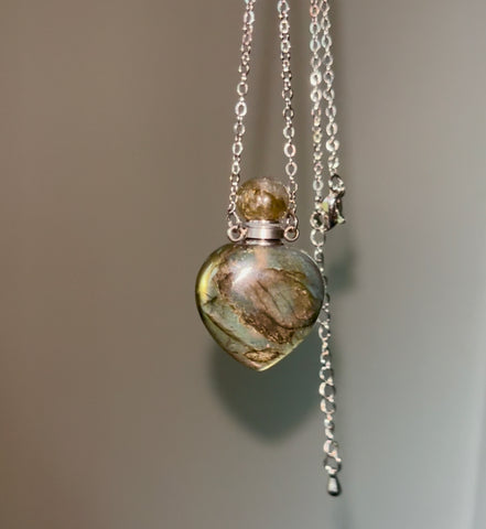 Labradorite essential oil bottle pendant necklace