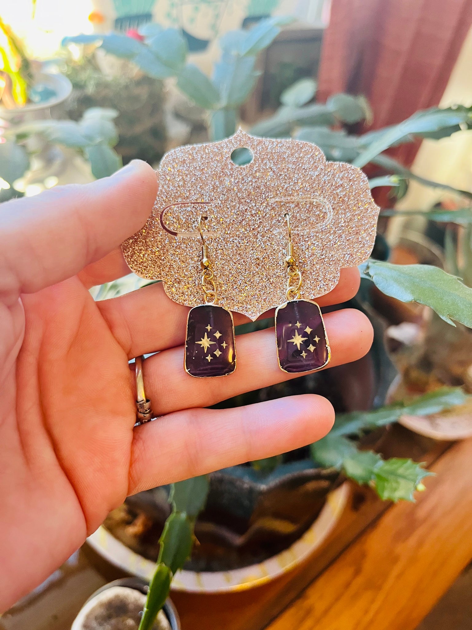 Celestial amethyst dangle earrings
