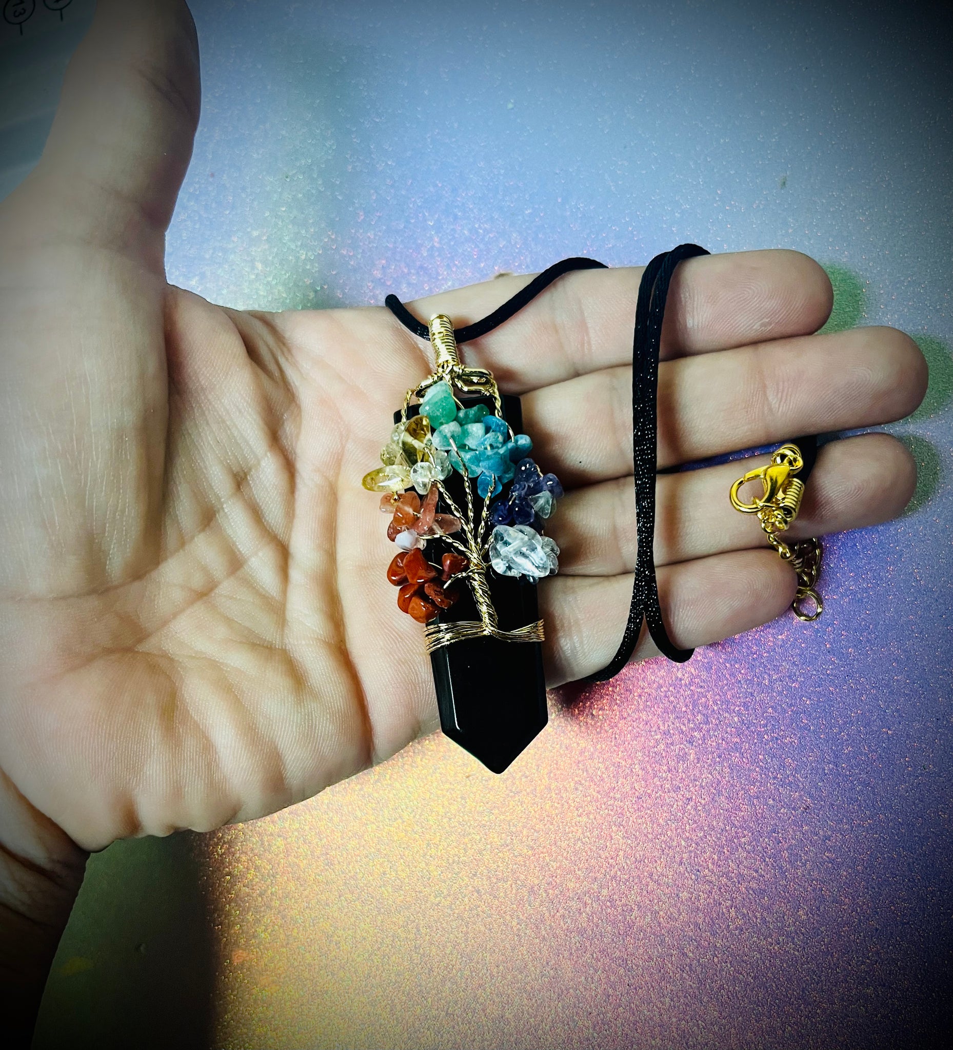 Obsidian tree of life necklace