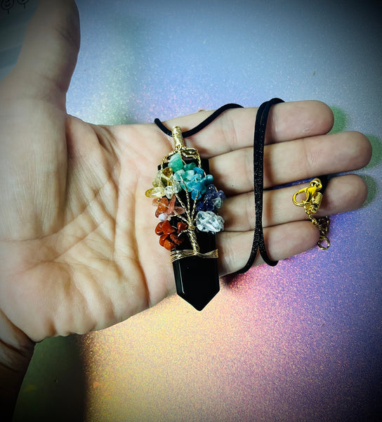 Obsidian tree of life necklace