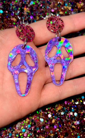 Purple holographic ghostface dangles