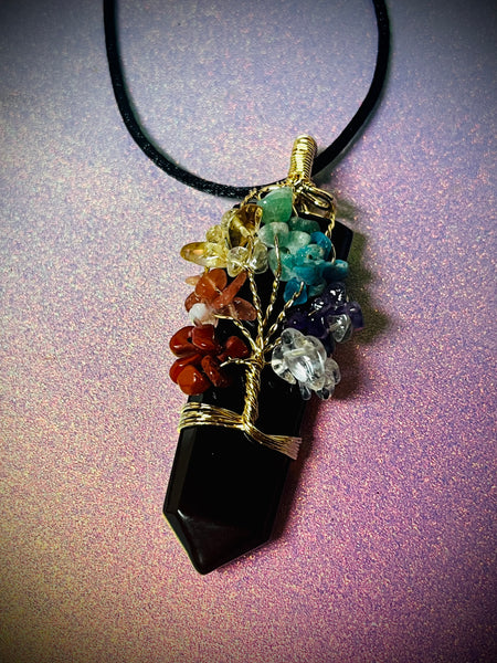 Obsidian tree of life necklace