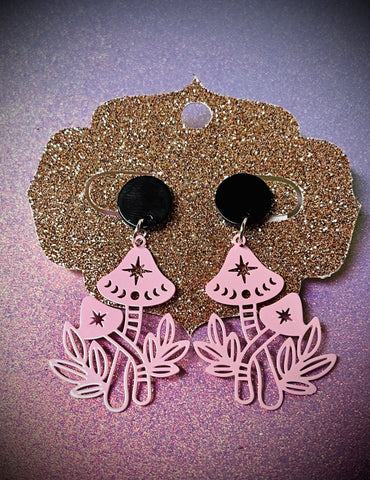Pink mushroom stud back dangles earrings