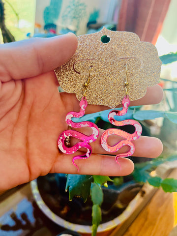 Pink snake dangle earrings