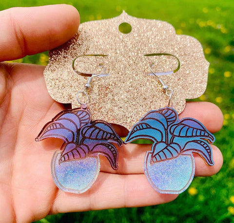 Holographic houseplant earrings