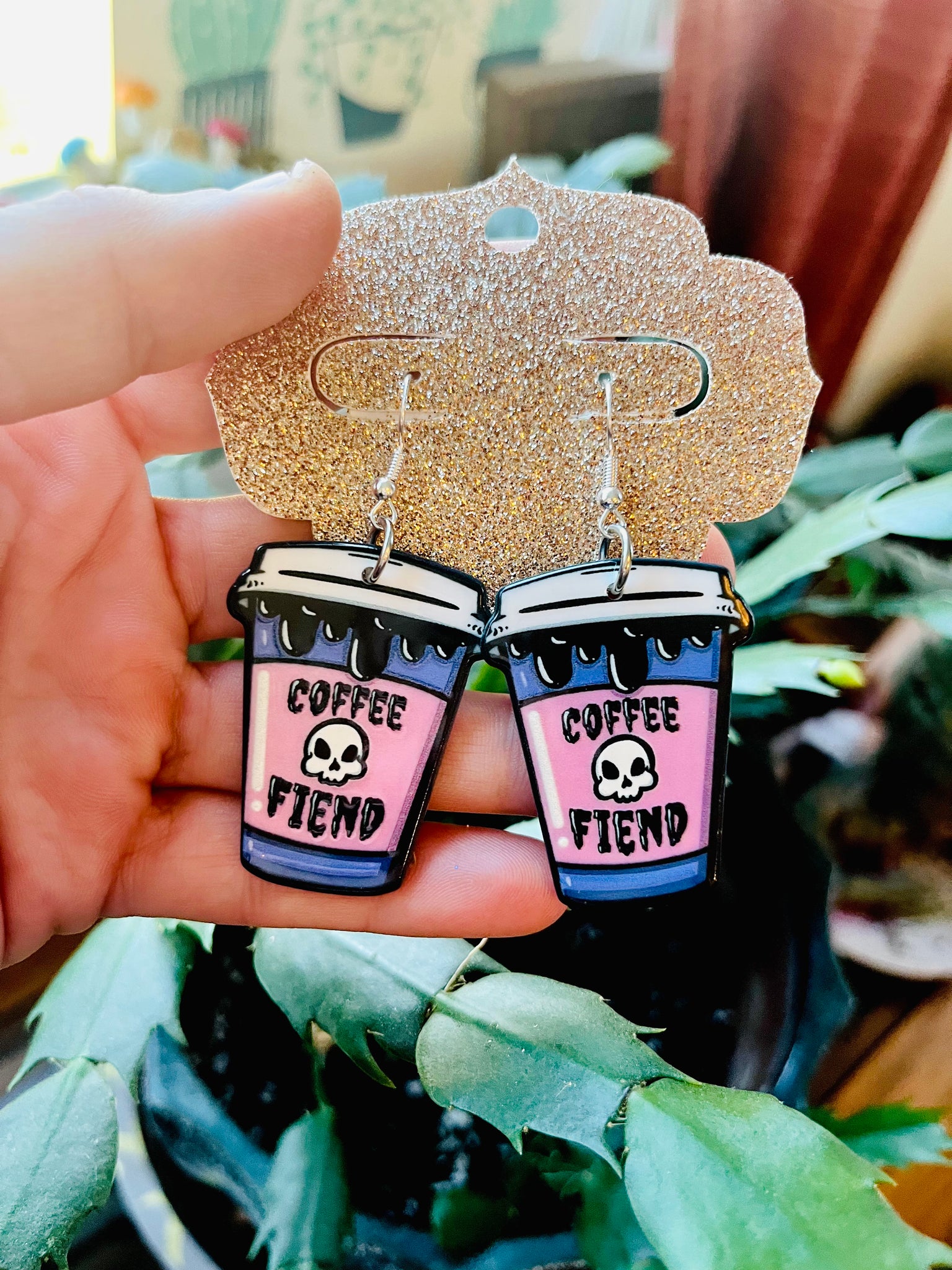 Coffee fiend dangle earrings