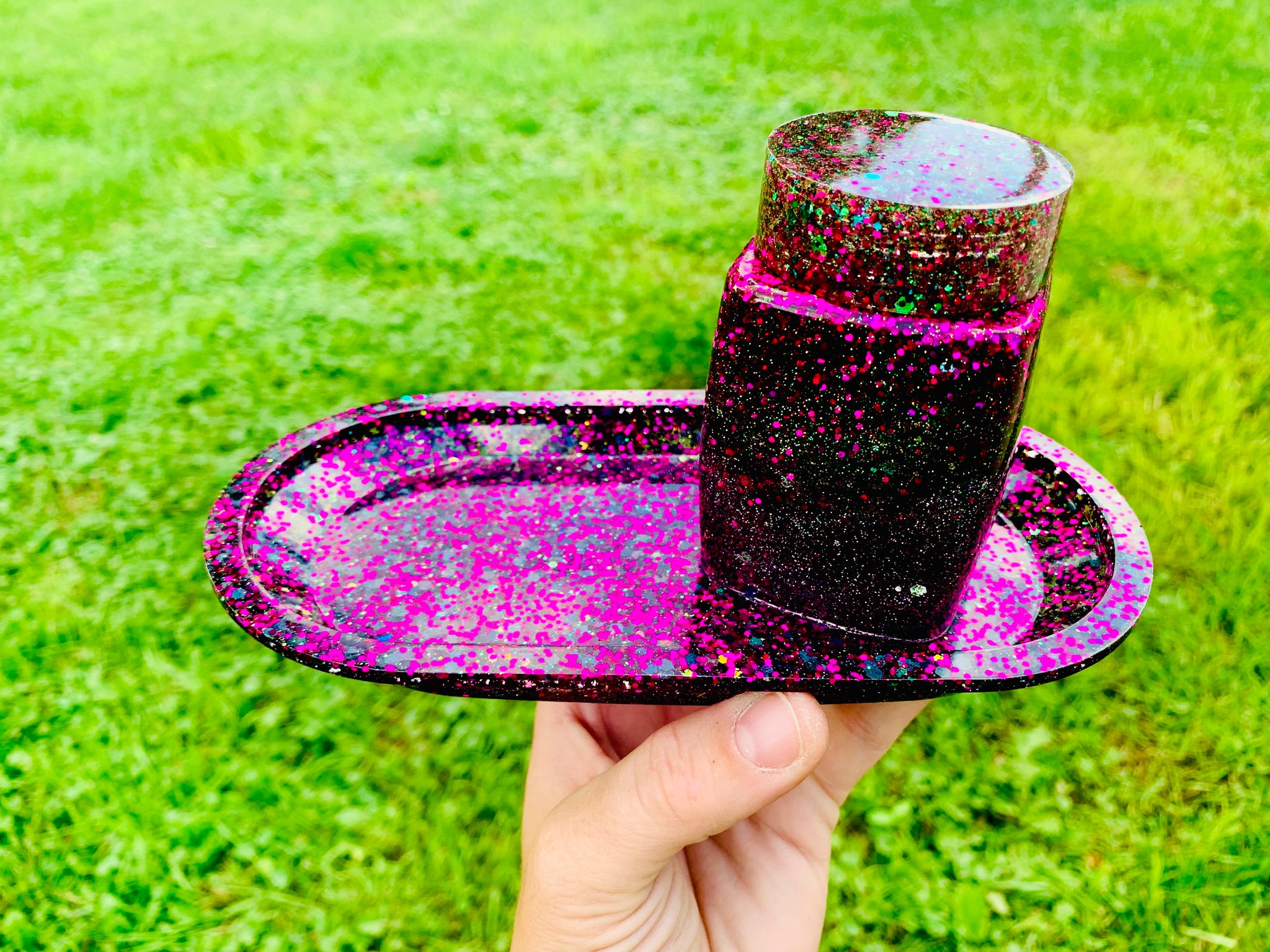 Glittered Purple tray and  jar set