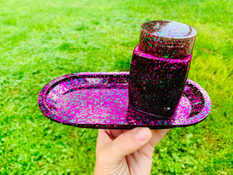 Glittered Purple tray and  jar set